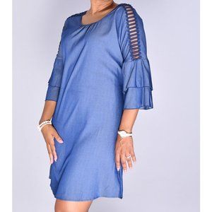 Miller Gabrielle Denim blueSize 2X Women's Ruffles Sleeves Soft And Comfortable